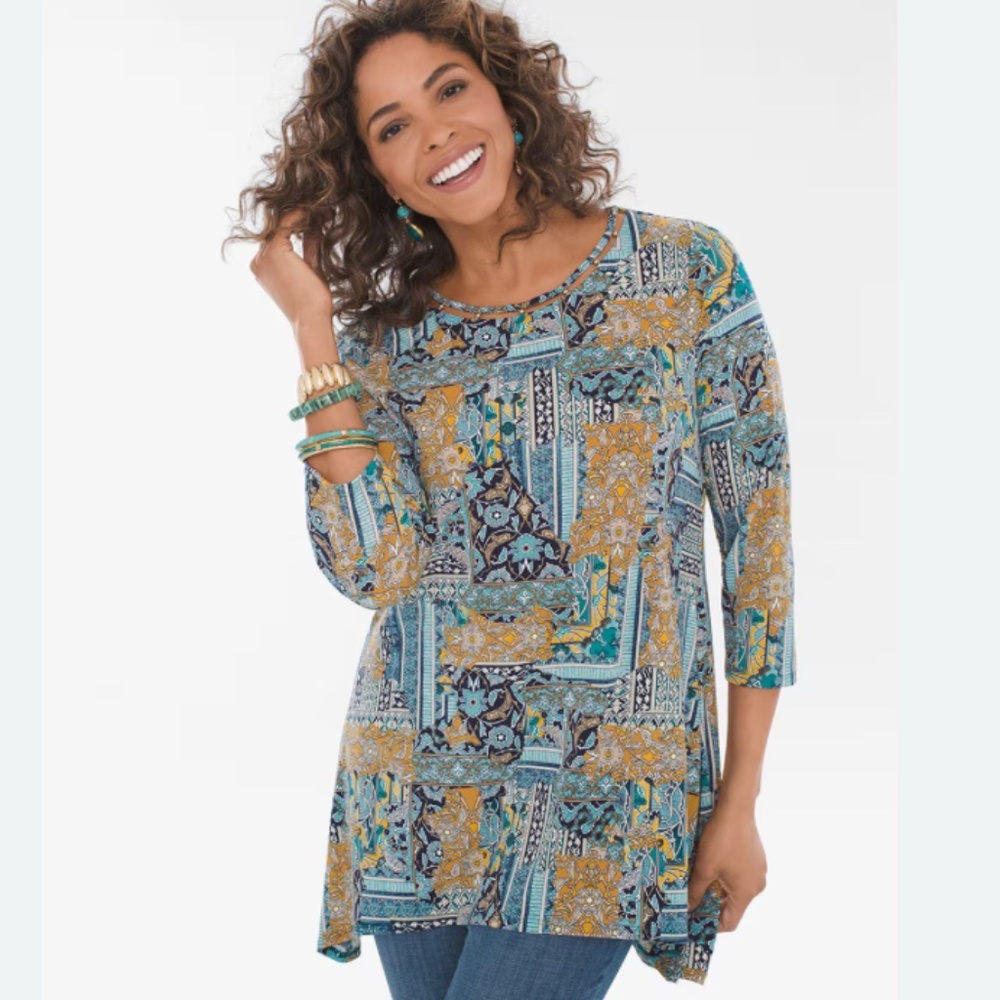 Chico's Women's Multicolor Patchwork Print Beaded… - image 7